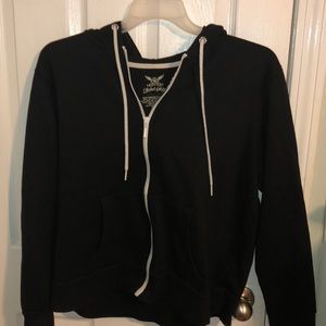 Black Zip Up hoodie With white zipper